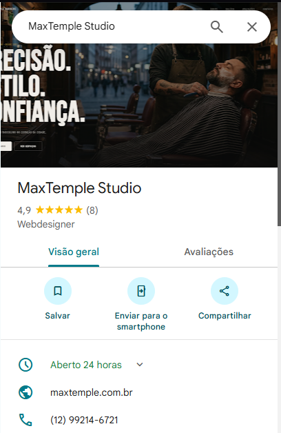 Perfil da MaxTemple Studio no Google Maps